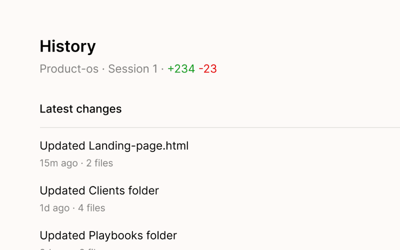 Palette Desktop History panel showing Latest changes with timestamps and file counts.