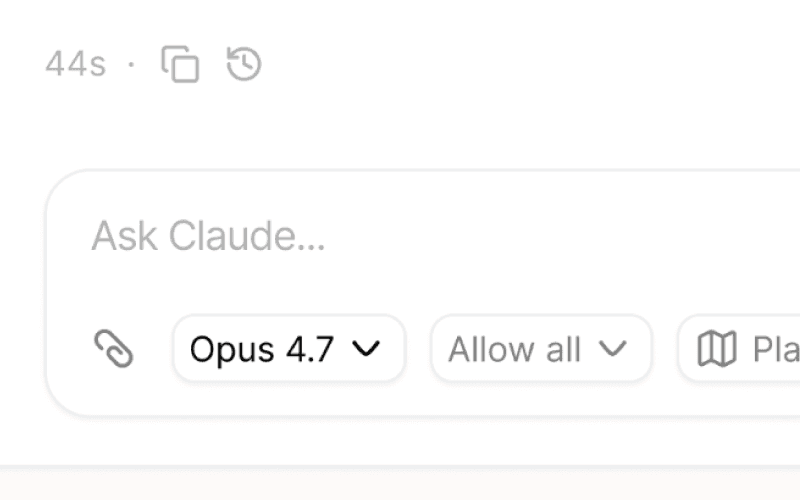 Palette Desktop chat composer with an Opus 4.7 model picker dropdown.